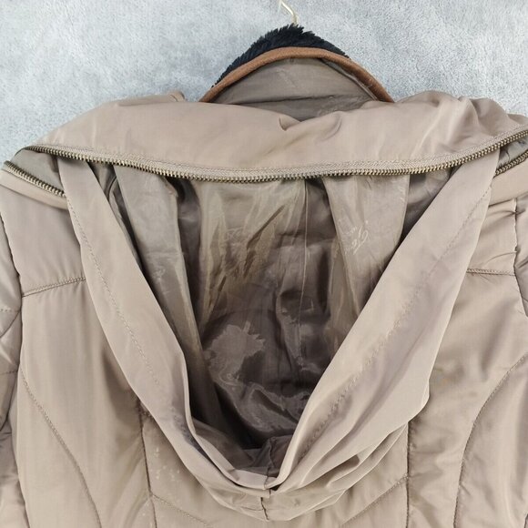 TWO WAY Puffer Jacket Full Zip Size S (4-6) Hidden Hoodie Collared Zip Pockets - Picture 15 of 16